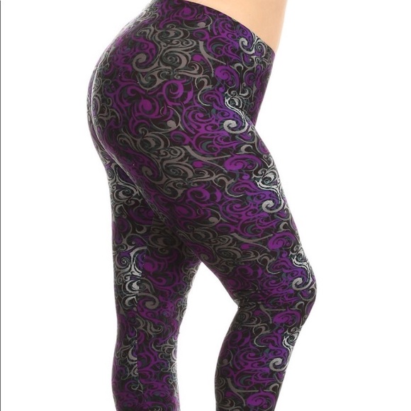 Plus Curvy Leggings Plum Swirl One Size New - Picture 3 of 3